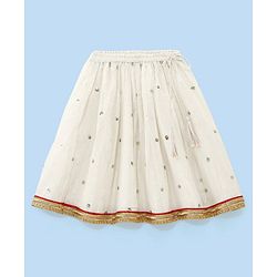 Babyhug Sleeveless Brocade Choli With Chanderi Butti Lehenga And Dupatta Set- Off White & Red