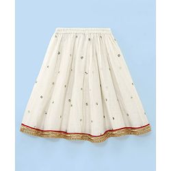 Babyhug Sleeveless Brocade Choli With Chanderi Butti Lehenga And Dupatta Set- Off White & Red