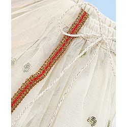 Babyhug Sleeveless Brocade Choli With Chanderi Butti Lehenga And Dupatta Set- Off White & Red