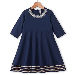 Babyhug Rayon Three Fourth Sleeves Embroidered   Ethnic Dress with Bandhani Print Jacket - Blue