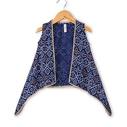 Babyhug Rayon Three Fourth Sleeves Embroidered   Ethnic Dress with Bandhani Print Jacket - Blue