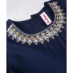 Babyhug Rayon Three Fourth Sleeves Embroidered   Ethnic Dress with Bandhani Print Jacket - Blue