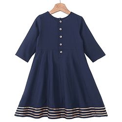 Babyhug Rayon Three Fourth Sleeves Embroidered   Ethnic Dress with Bandhani Print Jacket - Blue
