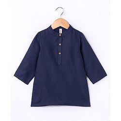 Babyhug Full Sleeves Solid Kurta and Pyjama Set with Printed Motif Print Jacket - Navy