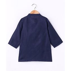 Babyhug Full Sleeves Solid Kurta and Pyjama Set with Printed Motif Print Jacket - Navy