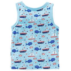 Babyhug 100 % Cotton Antibacterial Sleeveless Striped & Shark Printed Sando Pack of 5 - Red & Blue
