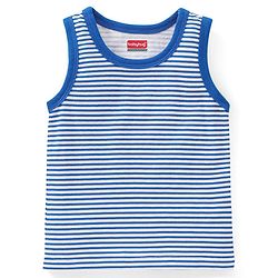 Babyhug 100 % Cotton Antibacterial Sleeveless Striped & Shark Printed Sando Pack of 5 - Red & Blue