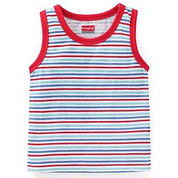 Babyhug 100 % Cotton Antibacterial Sleeveless Striped & Shark Printed Sando Pack of 5 - Red & Blue