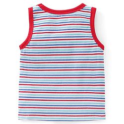 Babyhug 100 % Cotton Antibacterial Sleeveless Striped & Shark Printed Sando Pack of 5 - Red & Blue