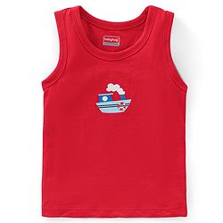 Babyhug 100 % Cotton Antibacterial Sleeveless Striped & Shark Printed Sando Pack of 5 - Red & Blue