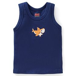 Babyhug 100 % Cotton Antibacterial Sleeveless Striped & Shark Printed Sando Pack of 5 - Red & Blue