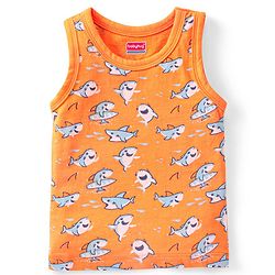 Babyhug 100 % Cotton Antibacterial Sleeveless Striped & Shark Printed Sando Pack of 5 - Blue & Orange