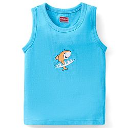Babyhug 100 % Cotton Antibacterial Sleeveless Striped & Shark Printed Sando Pack of 5 - Blue & Orange