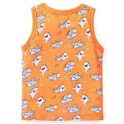 Babyhug 100 % Cotton Antibacterial Sleeveless Striped & Shark Printed Sando Pack of 5 - Blue & Orange