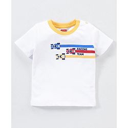 Babyhug Cotton Knit Half Sleeves Checks & Racing Cars Printed T-Shirts Pack of 3 -White & Yellow