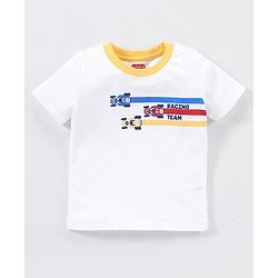 Babyhug Cotton Knit Half Sleeves Checks & Racing Cars Printed T-Shirts Pack of 3 -White & Yellow