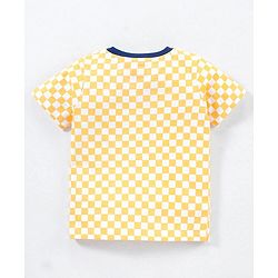 Babyhug Cotton Knit Half Sleeves Checks & Racing Cars Printed T-Shirts Pack of 3 -White & Yellow