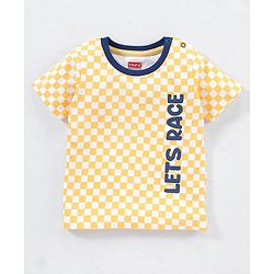 Babyhug Cotton Knit Half Sleeves Checks & Racing Cars Printed T-Shirts Pack of 3 -White & Yellow