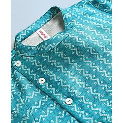 Babyhug Silk Full Sleeves Kurta & Pajama Set Digital Print - Light Blue