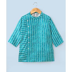 Babyhug Silk Full Sleeves Kurta & Pajama Set Digital Print - Light Blue