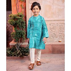 Babyhug Silk Full Sleeves Kurta & Pajama Set Digital Print - Light Blue