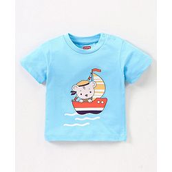 Babyhug Cotton Knit Half Sleeves T-Shirt & Shorts Set Boat Print - Navy Blue