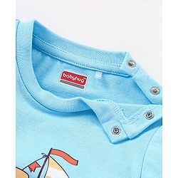 Babyhug Cotton Knit Half Sleeves T-Shirt & Shorts Set Boat Print - Navy Blue