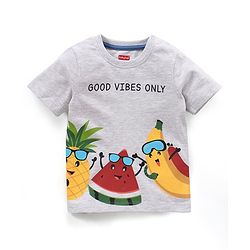 Babyhug Cotton Half Sleeves T-Shirt & Shorts Set Watermelon & Banana Print- White Melange & Blue