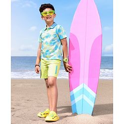 Babyhug 100% Cotton Knit Half Sleeves T-Shirt & Shorts Set Floral Print - Blue & Green
