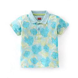 Babyhug 100% Cotton Knit Half Sleeves T-Shirt & Shorts Set Floral Print - Blue & Green