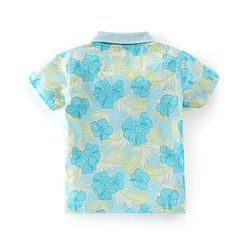 Babyhug 100% Cotton Knit Half Sleeves T-Shirt & Shorts Set Floral Print - Blue & Green