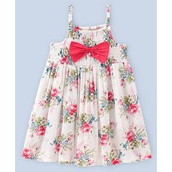 Babyhug Rayon Singlet Frock Floral with Headband - White