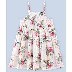 Babyhug Rayon Singlet Frock Floral with Headband - White