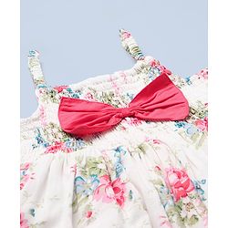 Babyhug Rayon Singlet Frock Floral with Headband - White
