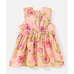 Babyhug Rayon Short Sleeves Fit and Flare Frock Floral Print - Peach