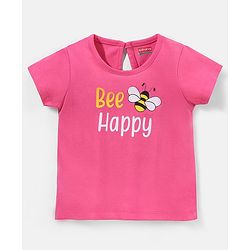 Babyhug Half Sleeves Tee with Bee Happy Print - Pink