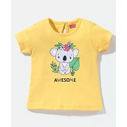 Babyhug 100% Cotton Knit Half Sleeves Top Koala Print - Yellow