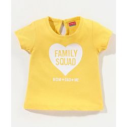 Babyhug Half Sleeves Tee with Family Squad Print - Yellow