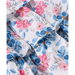 Babyhug Sleeveless Rayon Frock With Flower Applique Floral Print - White & Blue