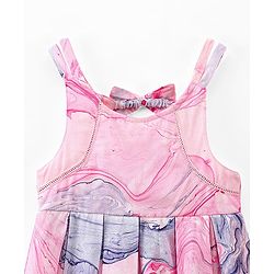 Babyhug Cotton Woven Sleeveless Frock with Bow Applique Marble Print - Pink (Design & Color May Vary)