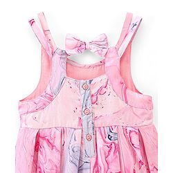 Babyhug Cotton Woven Sleeveless Frock with Bow Applique Marble Print - Pink (Design & Color May Vary)