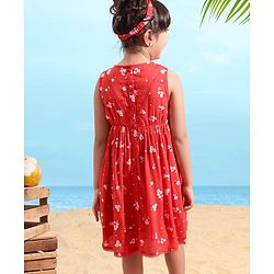 Babyhug Rayon Sleeveless Frock Floral with Headband - Red