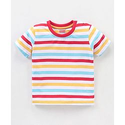 Babyhug Cotton Half Sleeves Striped & Monster Print T-Shirt Pack of 3 - Red & Blue