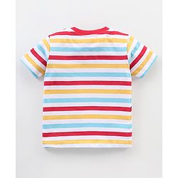 Babyhug Cotton Half Sleeves Striped & Monster Print T-Shirt Pack of 3 - Red & Blue