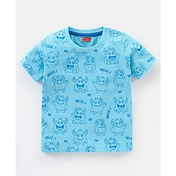 Babyhug Cotton Half Sleeves Striped & Monster Print T-Shirt Pack of 3 - Red & Blue