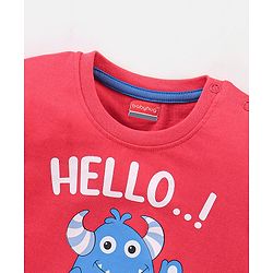 Babyhug Cotton Half Sleeves Striped & Monster Print T-Shirt Pack of 3 - Red & Blue
