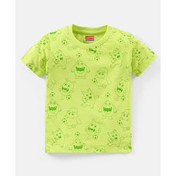 Babyhug Cotton Half Sleeves T-Shirt Striped & Monster Print - Grey Blue & Green