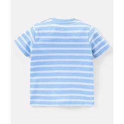 Babyhug Cotton Half Sleeves T-Shirt Striped & Monster Print - Grey Blue & Green