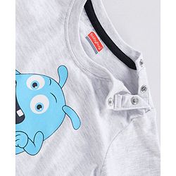 Babyhug Cotton Half Sleeves T-Shirt Striped & Monster Print - Grey Blue & Green