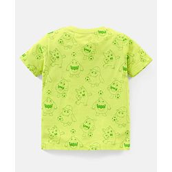Babyhug Cotton Half Sleeves T-Shirt Striped & Monster Print - Grey Blue & Green